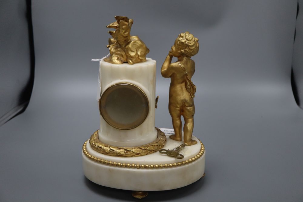 A French ormolu and marble timepiece, height 27cm